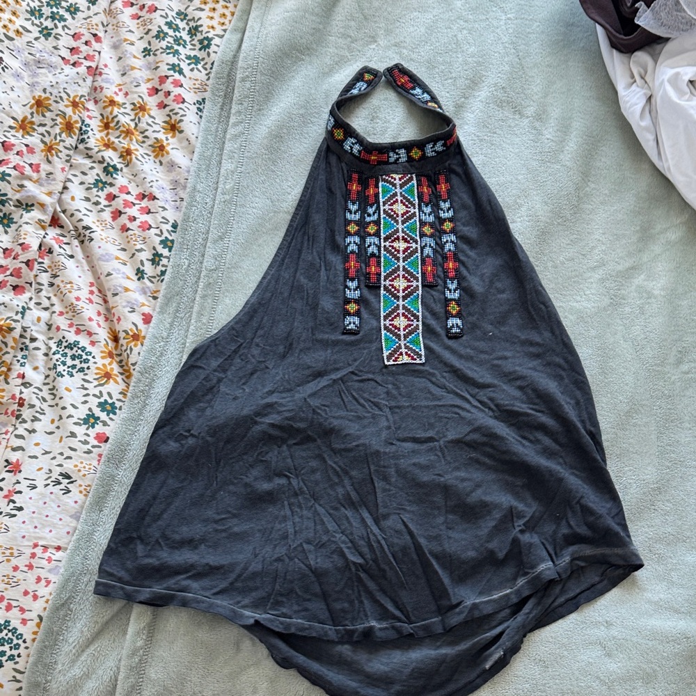 Embroidered Beaded Halter Top